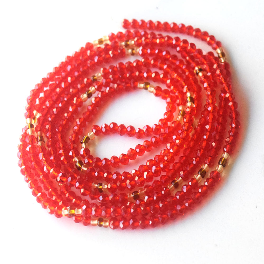 sexy females african waist beads belly ring body chains with crystal red color jewelry on cotton cord women bulk wholesale