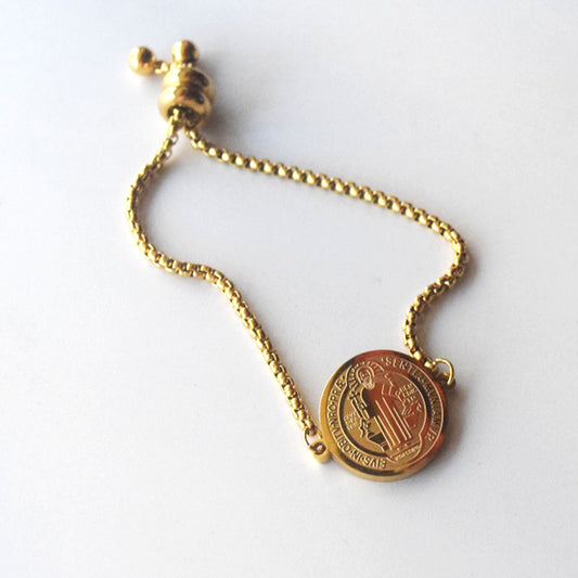 Stainless steel saint st benedict san benito medal cuff charm bangle bracelet jewelry 18k gold plated color