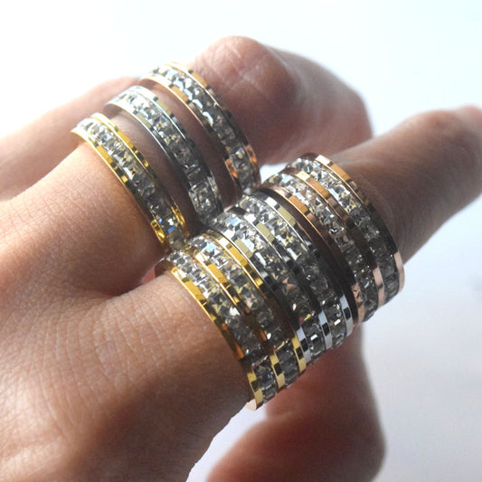 fashion trendy stainless steel gold plate zircon diamond zirconia beads bezel inlay finger rings jewelry