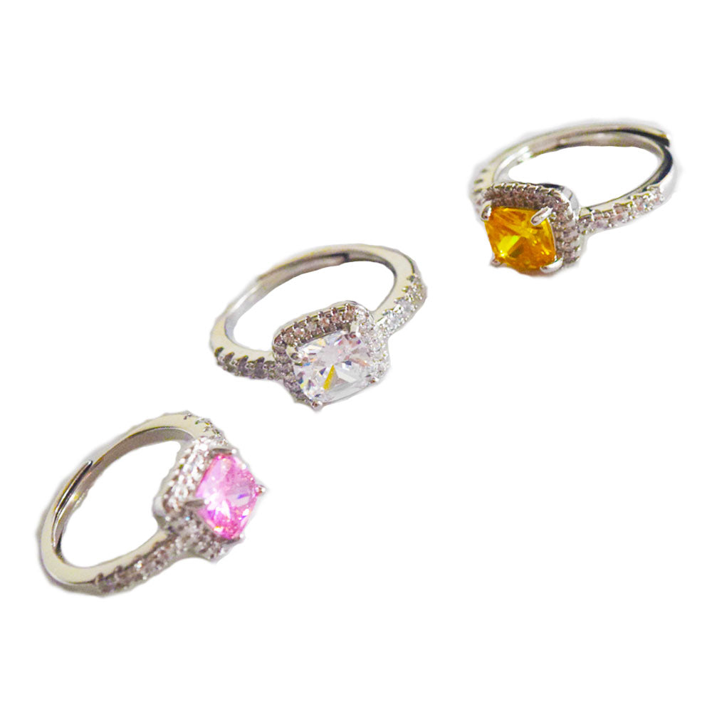 wholesale bulk copper artificial sterns zircon square diamond fishing lure finger ring wedding jewellery resizable women