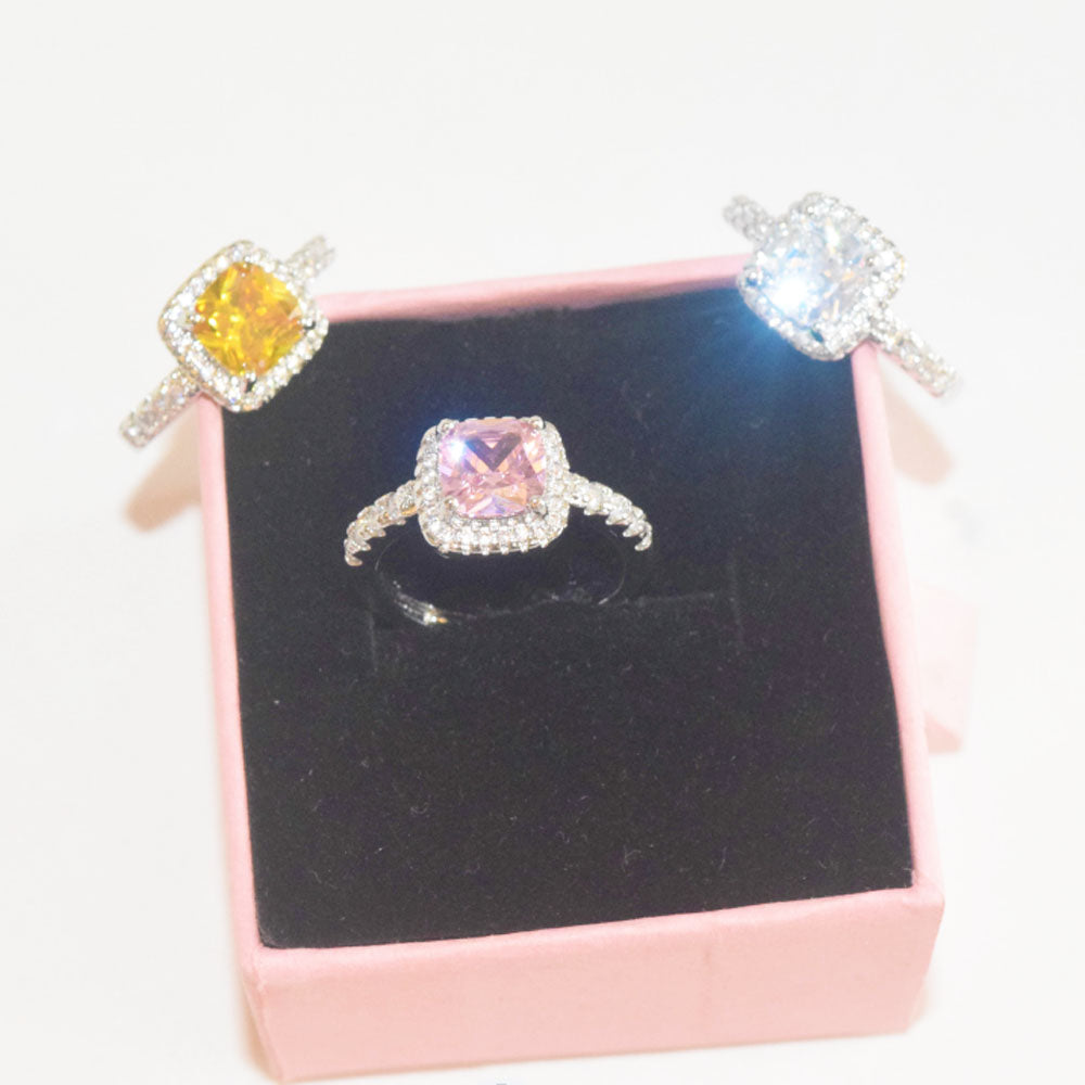 wholesale bulk copper artificial sterns zircon square diamond fishing lure finger ring wedding jewellery resizable women
