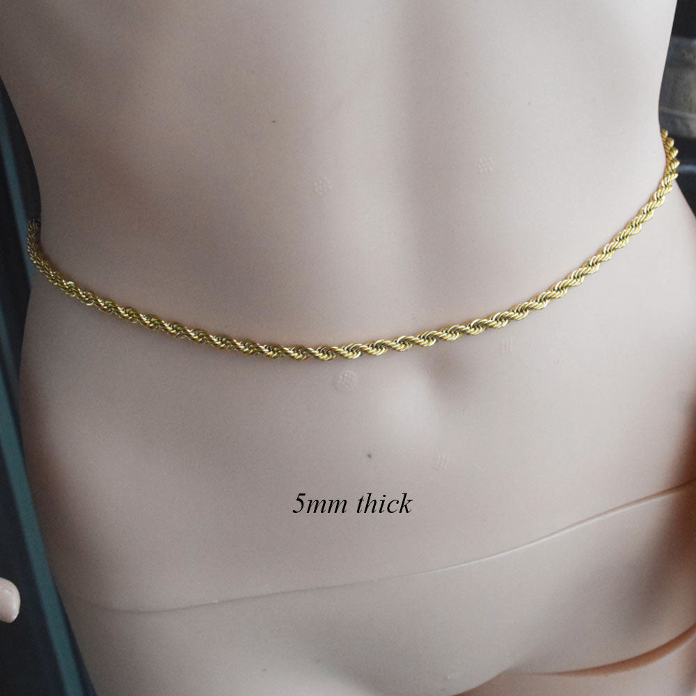 high quality summer sexy stainless steel 18k gold plated twist rope 3 4 5mm thick belly chain body jewelry women 62+20cm long