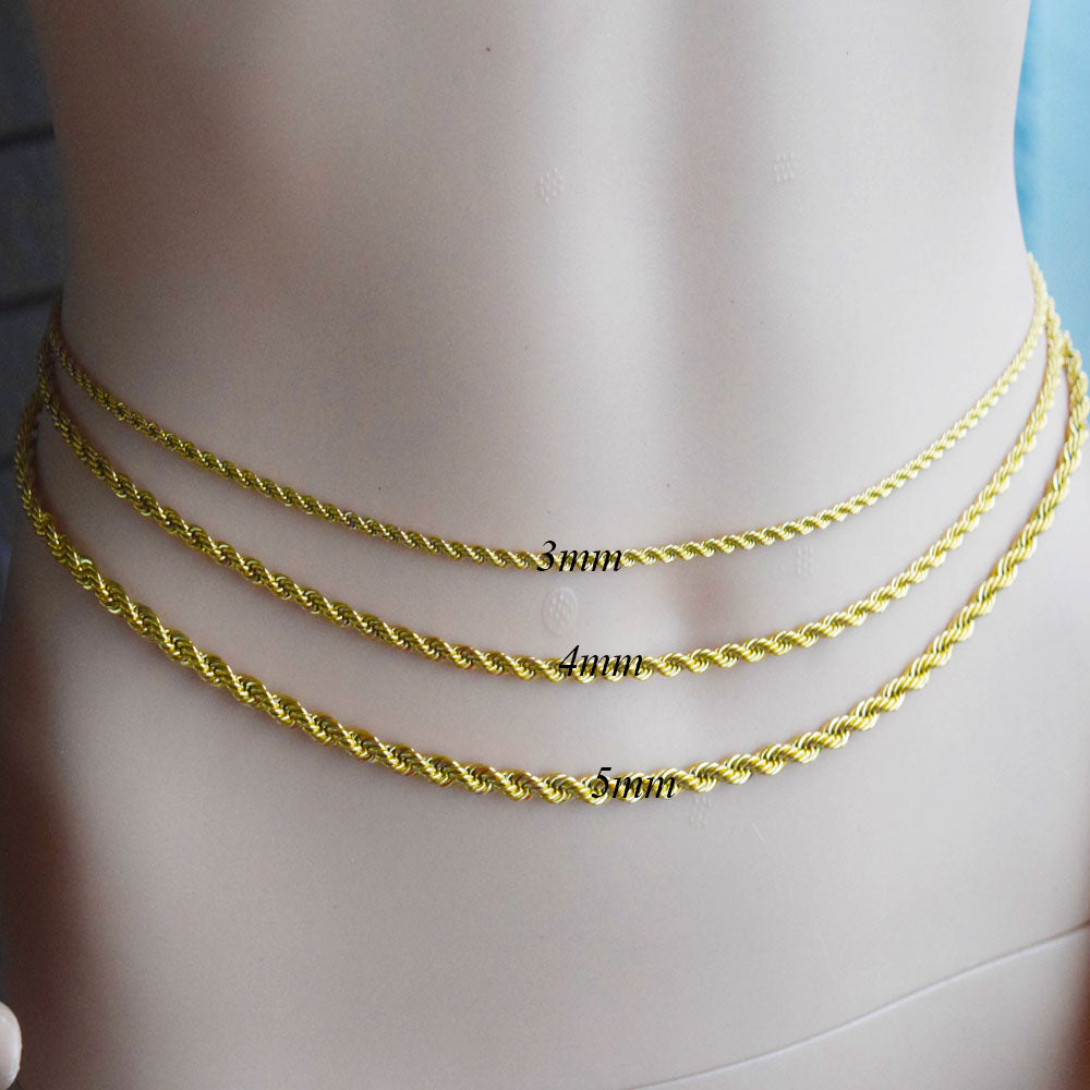 high quality summer sexy stainless steel 18k gold plated twist rope 3 4 5mm thick belly chain body jewelry women 62+20cm long