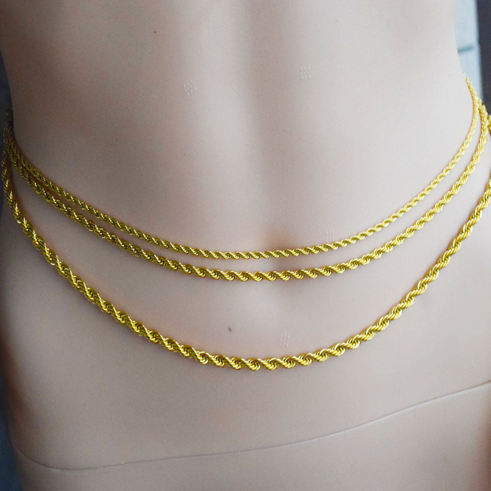 high quality summer sexy stainless steel 18k gold plated twist rope 3 4 5mm thick belly chain body jewelry women 62+20cm long