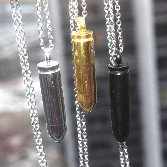 men's stainless steel bullet urn pendant necklace no chain 47x10mm gold black and silver 3 colors