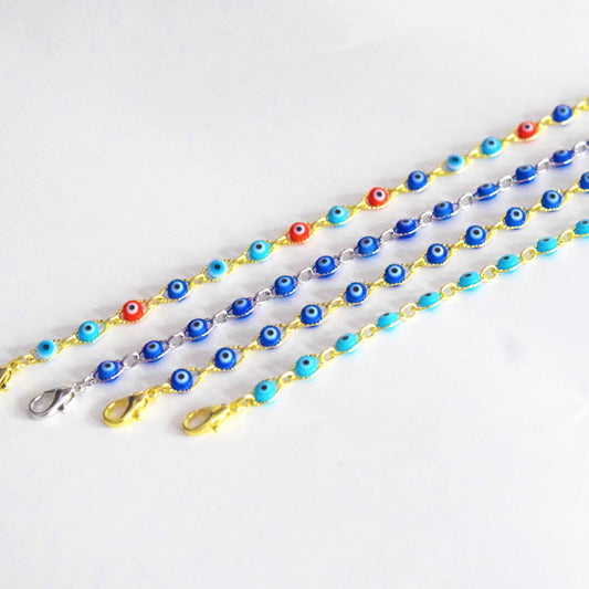 brass alloy blue turkish evil eyes bead beaded chain charm bracelet anklet and necklace jewelry
