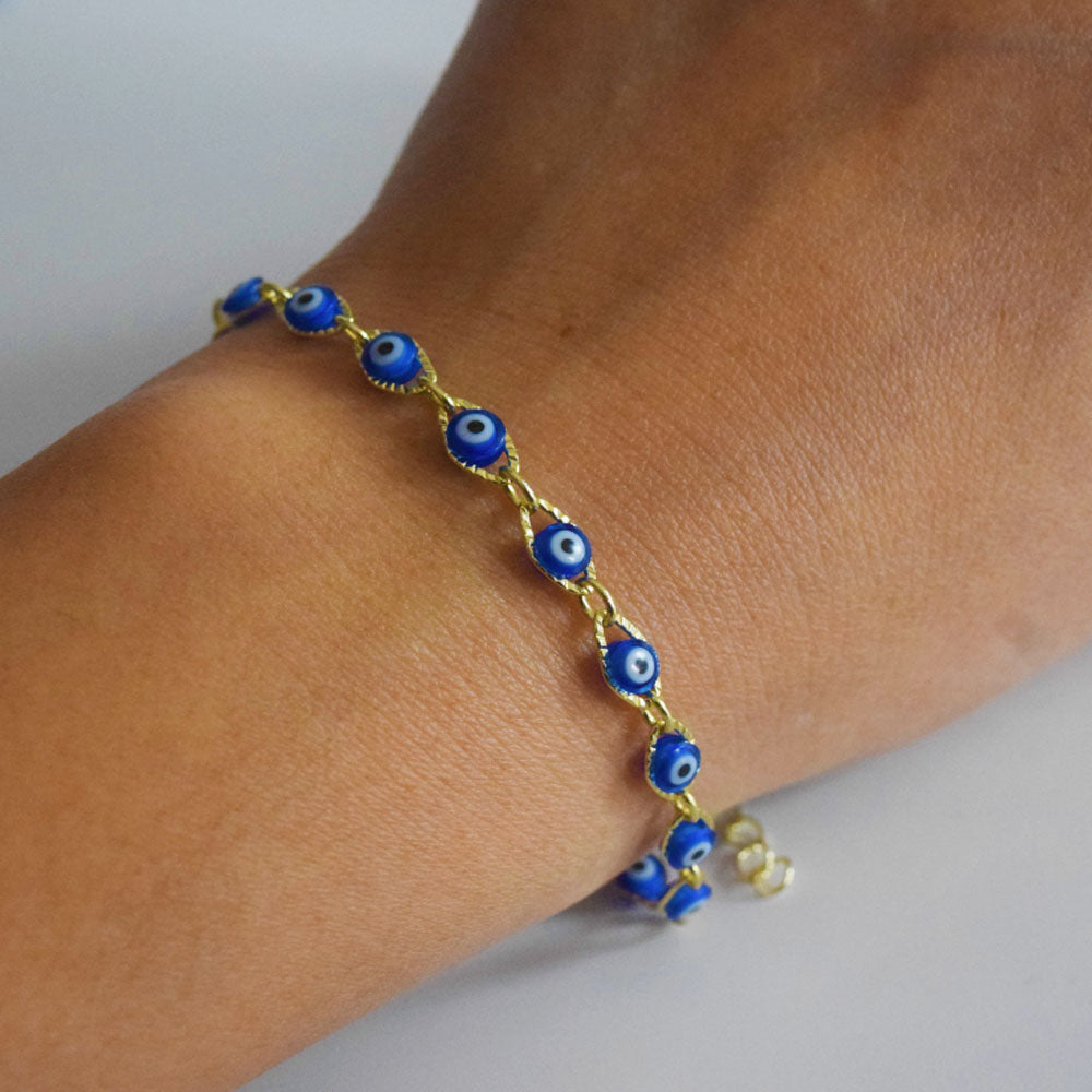brass alloy blue turkish evil eyes bead beaded chain charm bracelet anklet and necklace jewelry