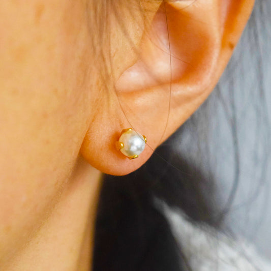 wholesale high quality tiny stainless steel imitation pearl bead charm flatback stud earring unisex china manufacturer supplier