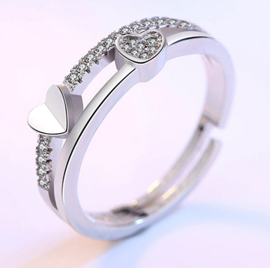 New Trendy Korea Crystal Engagement Ring Heart jewelry Gift White Gold Rose Gold Elegant Adjustable Cuff Rings For Women
