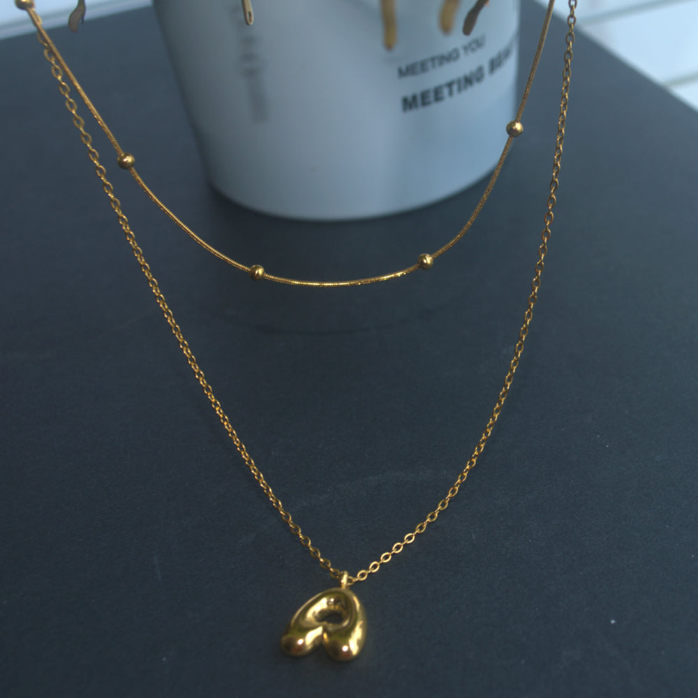 stainless steel 18k gold plated single initial bubble letter a j pendant necklace gold designs double layers jewelry women