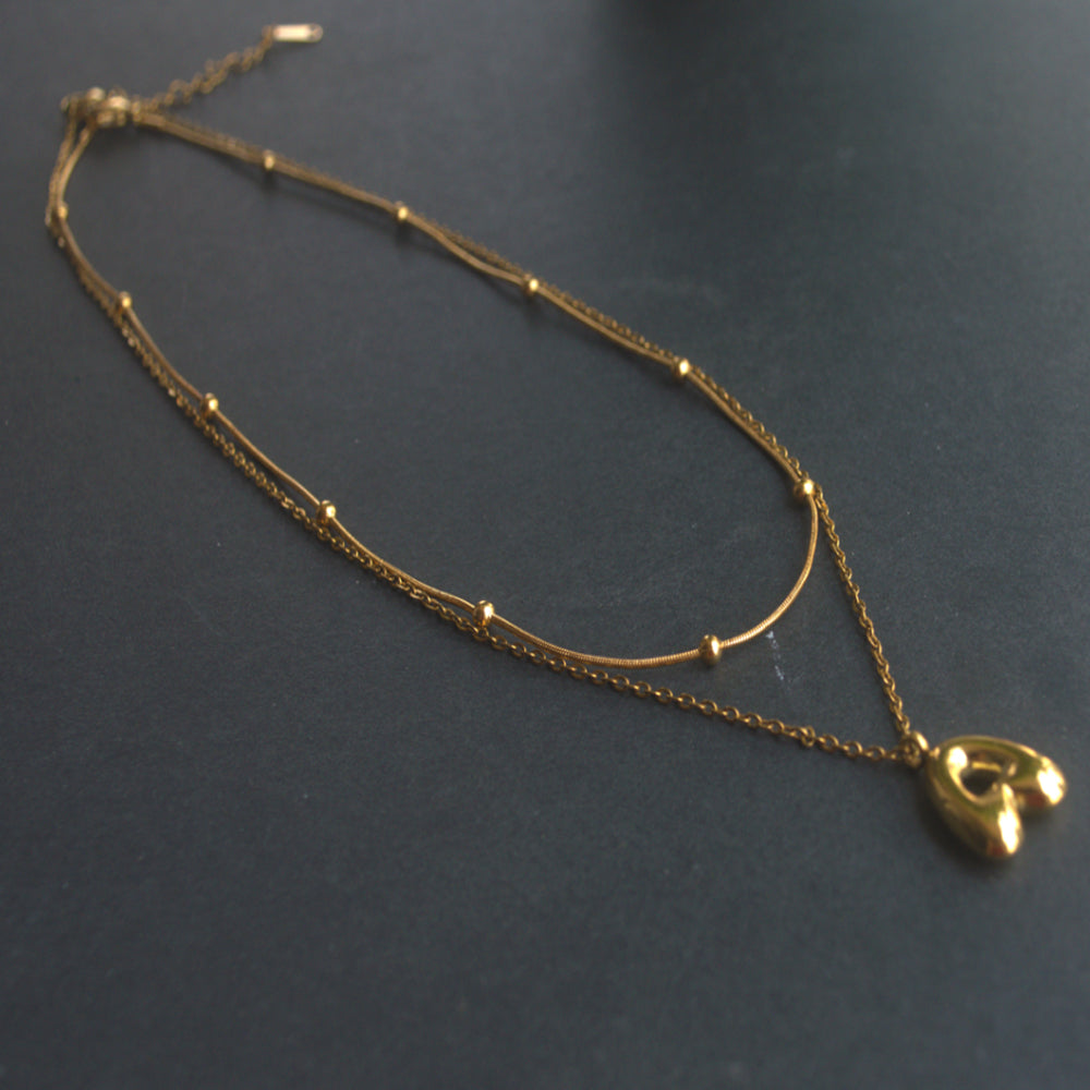 stainless steel 18k gold plated single initial bubble letter a j pendant necklace gold designs double layers jewelry women