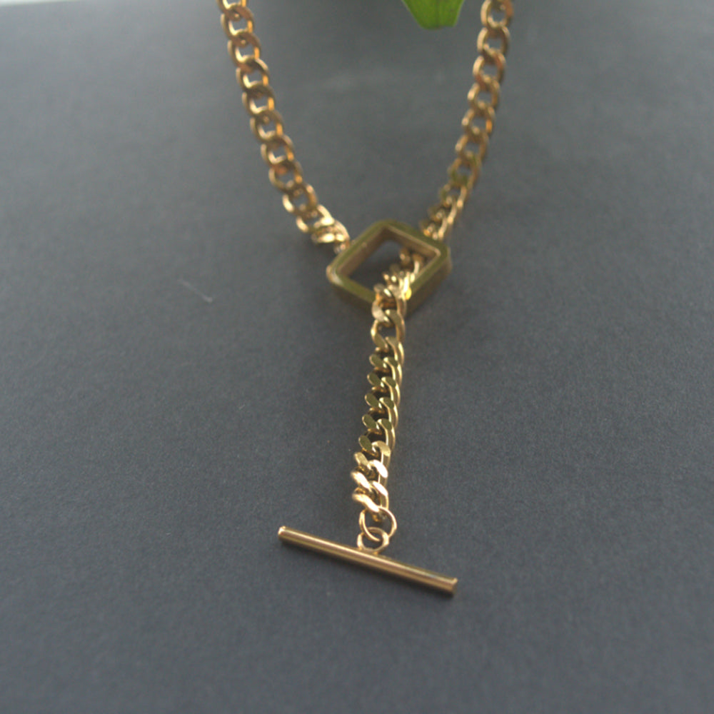 cuban chain square charm necklace for women men 5mm wide 45cm long