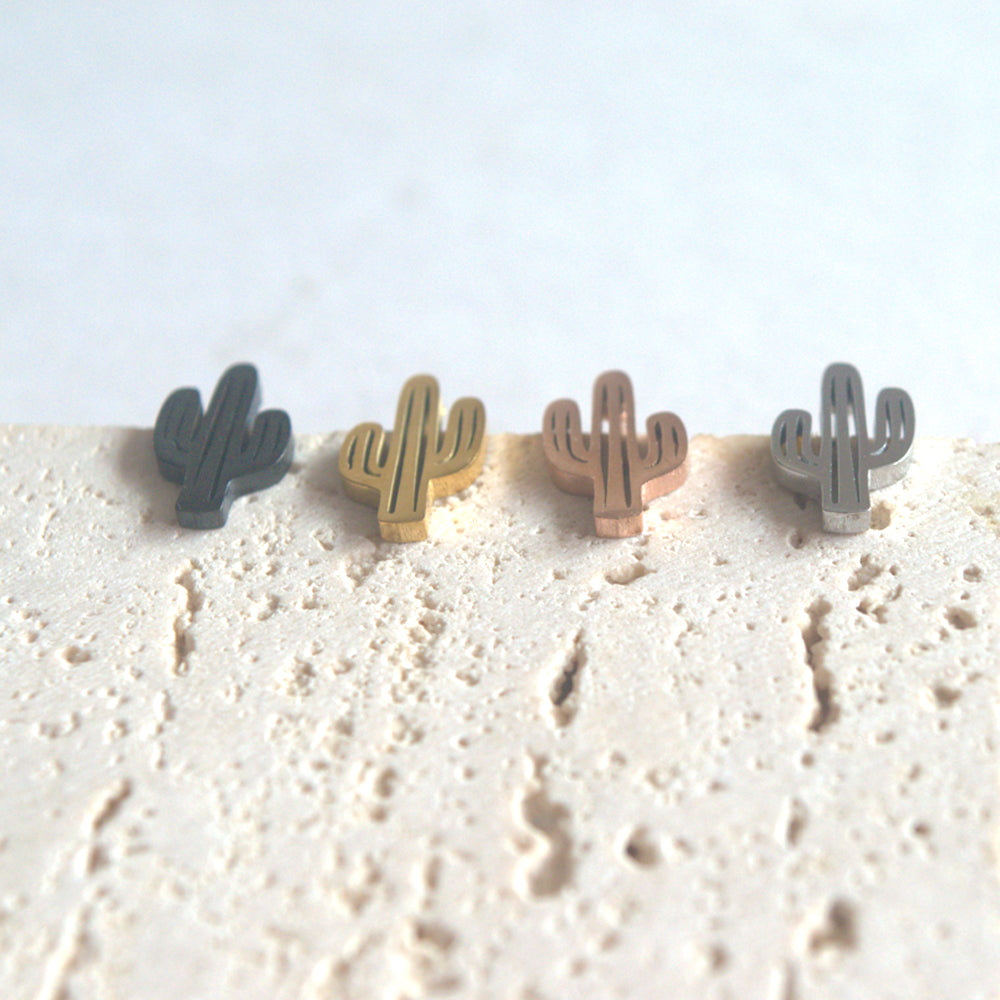 Fashion Stainless Steel Tiny Cactus Charm Stud Earring Jewelry Earrings