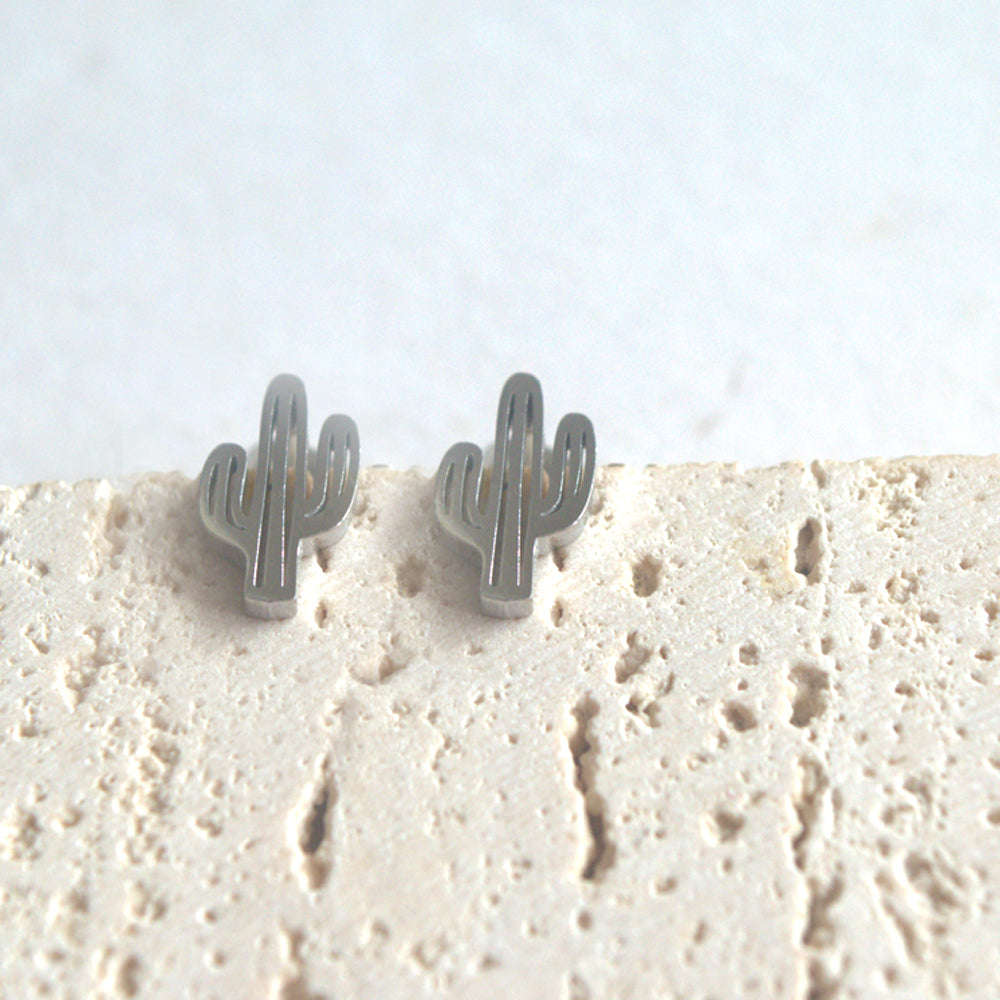 Fashion Stainless Steel Tiny Cactus Charm Stud Earring Jewelry Earrings