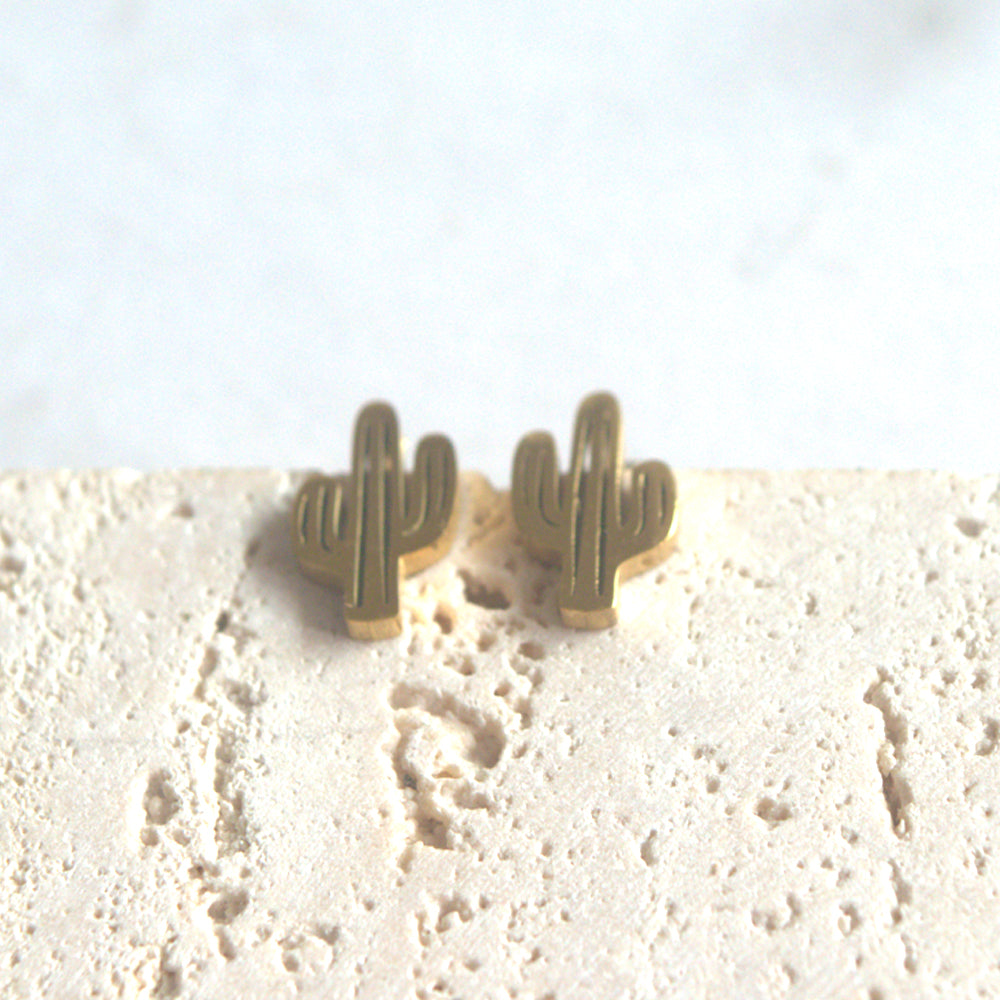 Fashion Stainless Steel Tiny Cactus Charm Stud Earring Jewelry Earrings