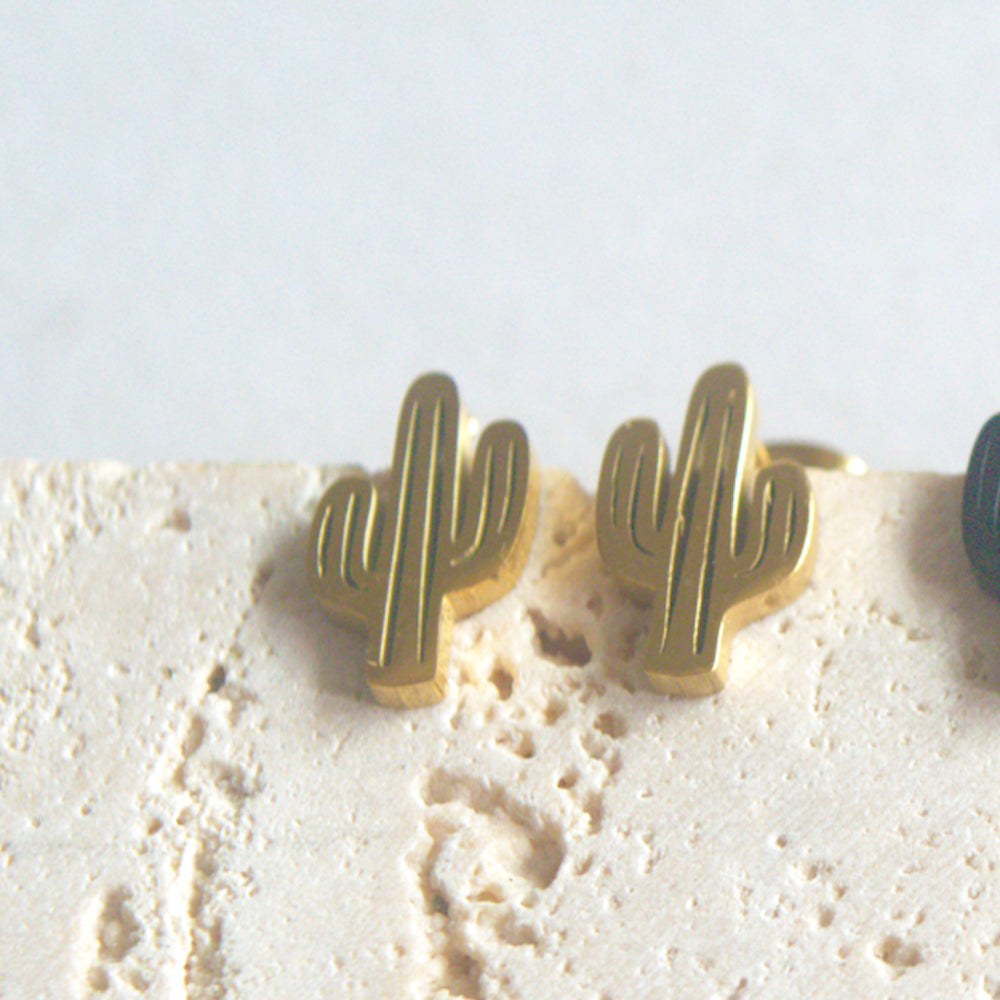 Fashion Stainless Steel Tiny Cactus Charm Stud Earring Jewelry Earrings