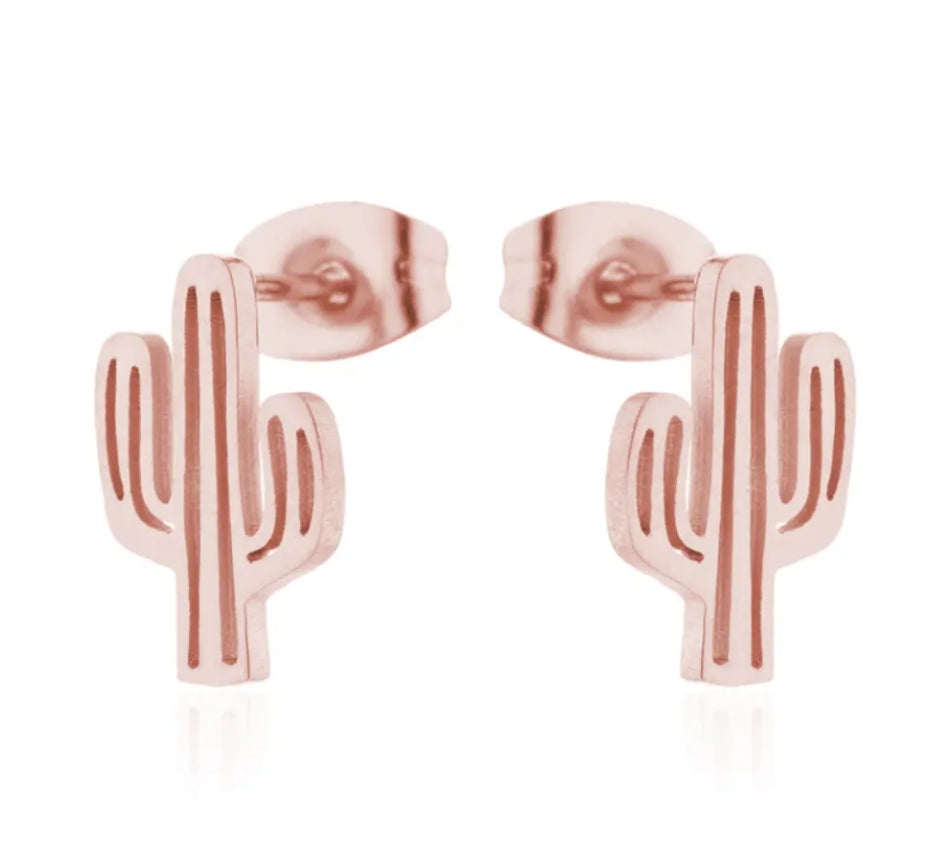 Fashion Stainless Steel Tiny Cactus Charm Stud Earring Jewelry Earrings