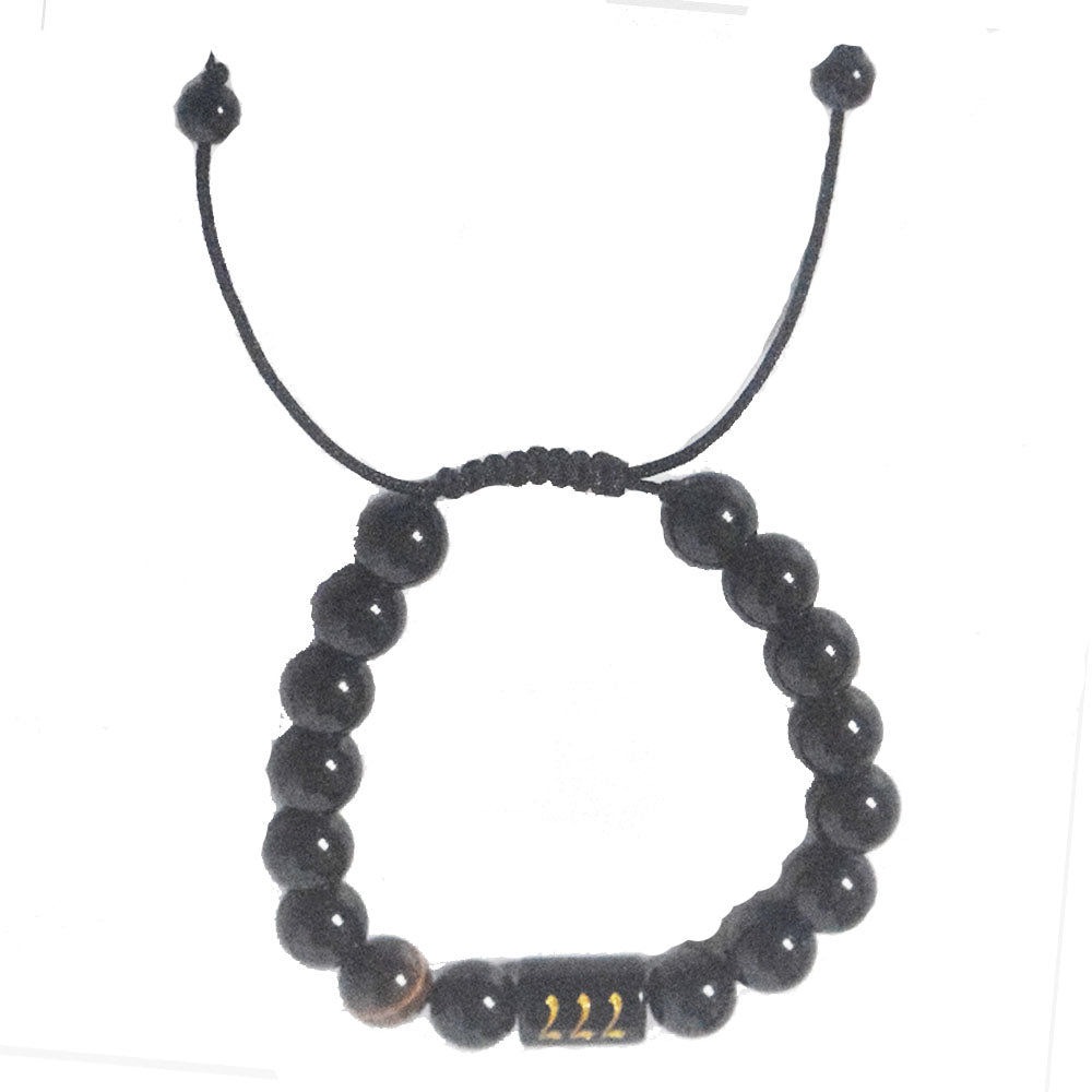 black obsidian gemstone bead angel numbers 111 222 999 charm bracelet handmade adjustable bracelet China supplier manufacturer