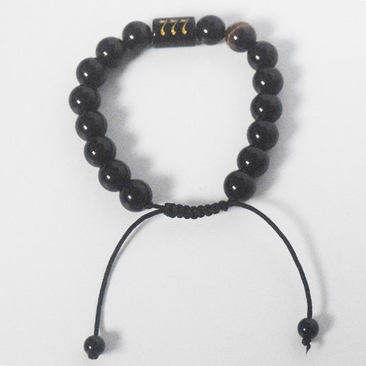 black obsidian gemstone bead angel numbers 111 222 999 charm bracelet handmade adjustable bracelet China supplier manufacturer