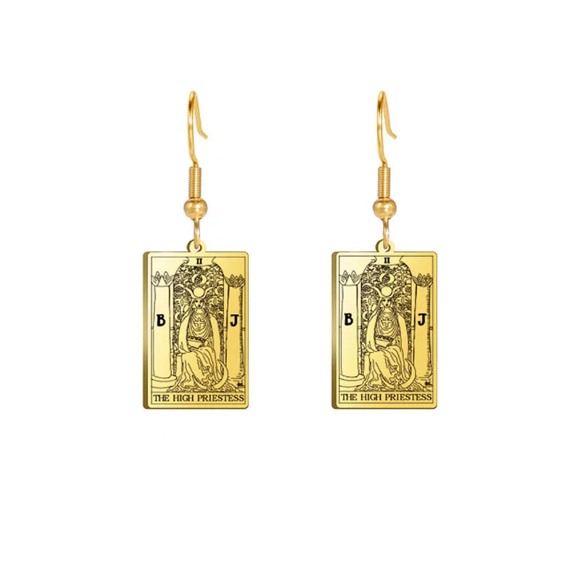 fashion square pendant stainless steel gold plate tarot card drop dangle earrings jewelry women earring