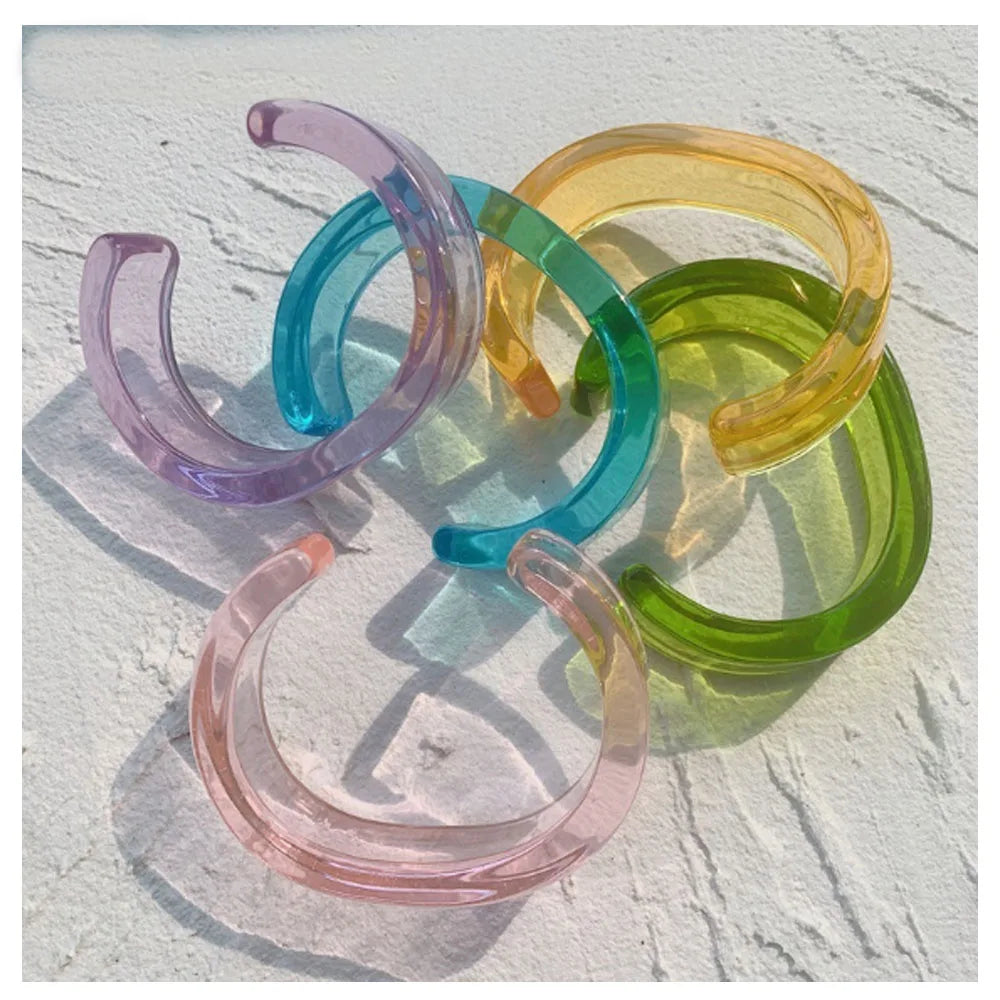 fashion epoxy acetate acrylic plastic resin open cuff bangle bracelet cuffs jewelry for women mix colors
