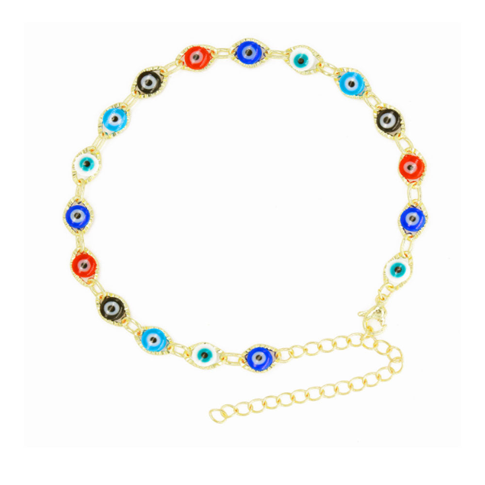 brass alloy blue turkish evil eyes bead beaded chain charm bracelet anklet and necklace jewelry
