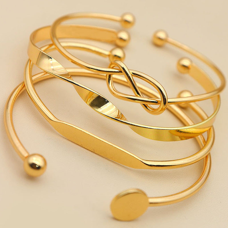 Fashion Trendy Cheap Alloy Copper Twist Bangles and Bracelets Set Jewelry Women