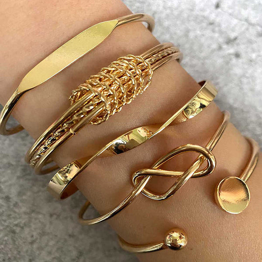 Fashion Trendy Cheap Alloy Copper Twist Bangles and Bracelets Set Jewelry Women