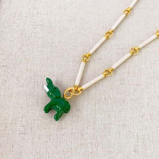 Quake E-commerce 2026 New Arrivals Treding Black Enamel Glaze Cylinder Beads Chain Elephant Pendant Necklace Jewelry for Women