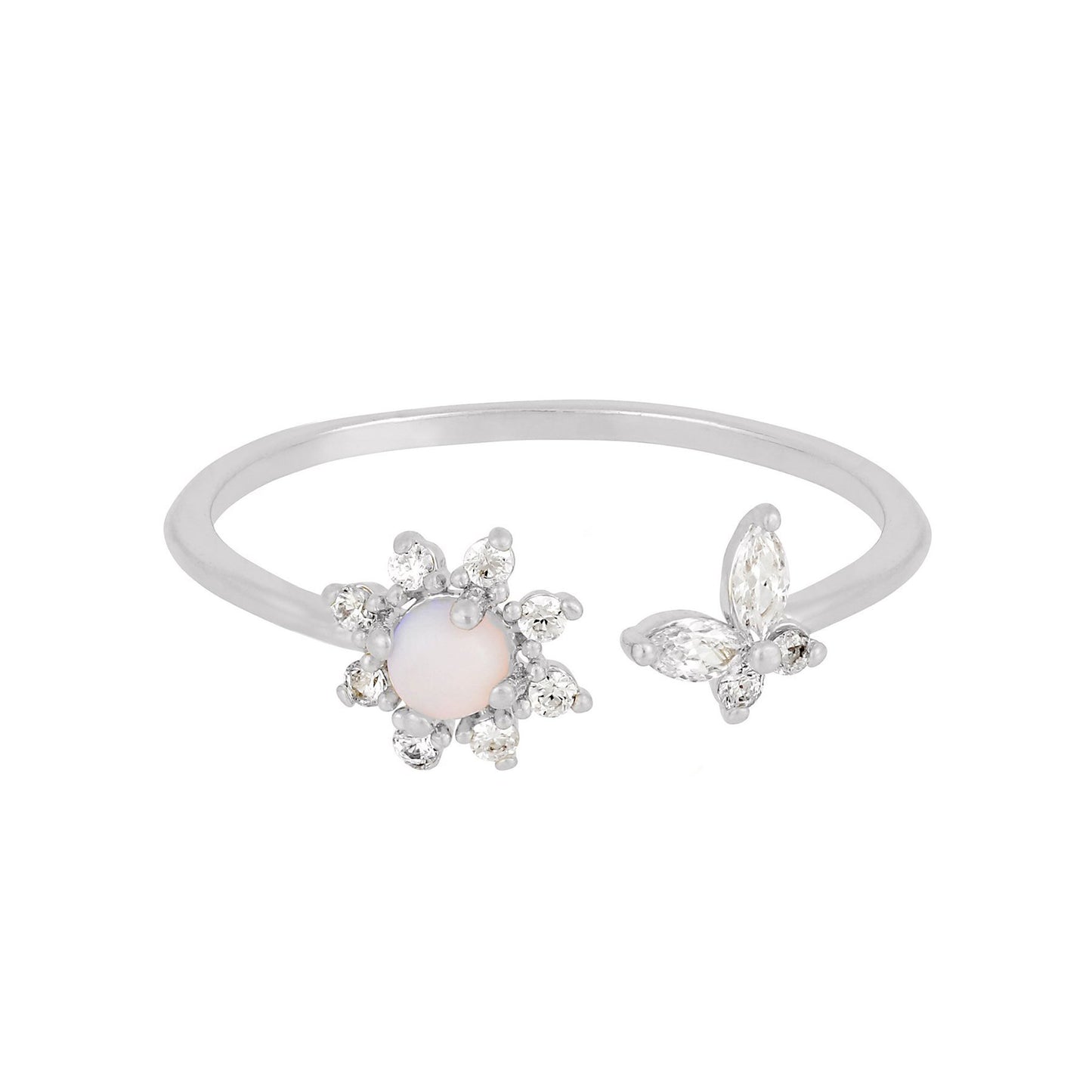 Wholesale Female Make Fashion Flexible Brass Alloy 18k Gold Zircon butterfly plum Blossom Charm Finger Ring Jewelry
