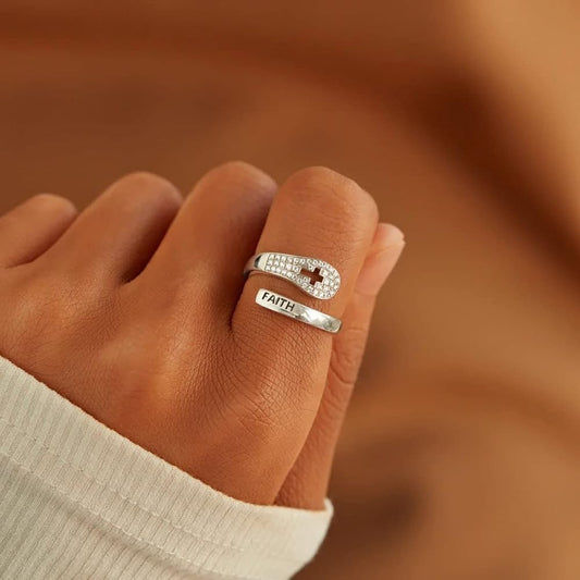 Copper Fashion Trendy Hiphop Index Faith Cross Finger Ring Resizable Jewelry for Women