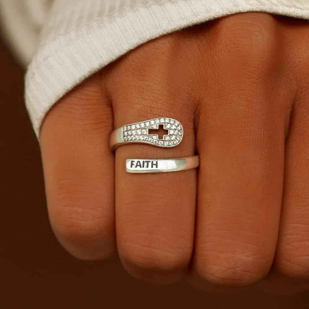Copper Fashion Trendy Hiphop Index Faith Cross Finger Ring Resizable Jewelry for Women