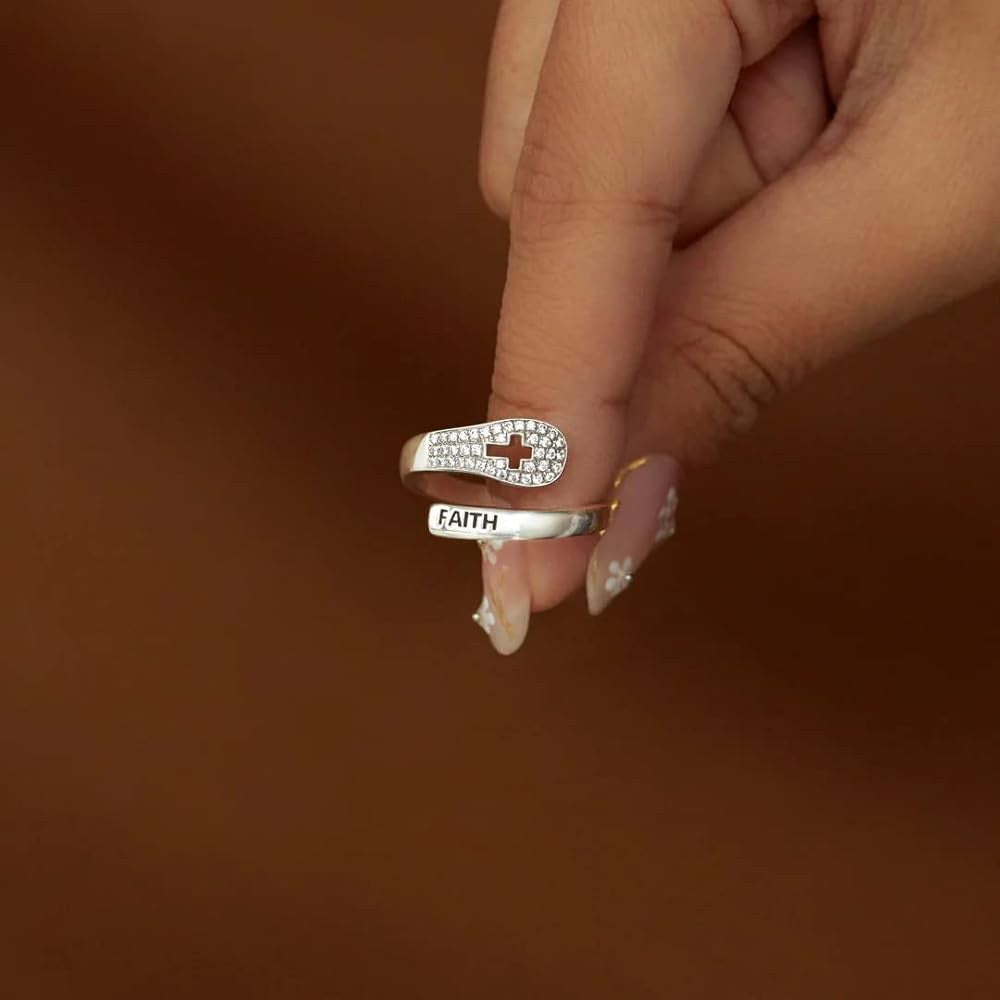 Copper Fashion Trendy Hiphop Index Faith Cross Finger Ring Resizable Jewelry for Women