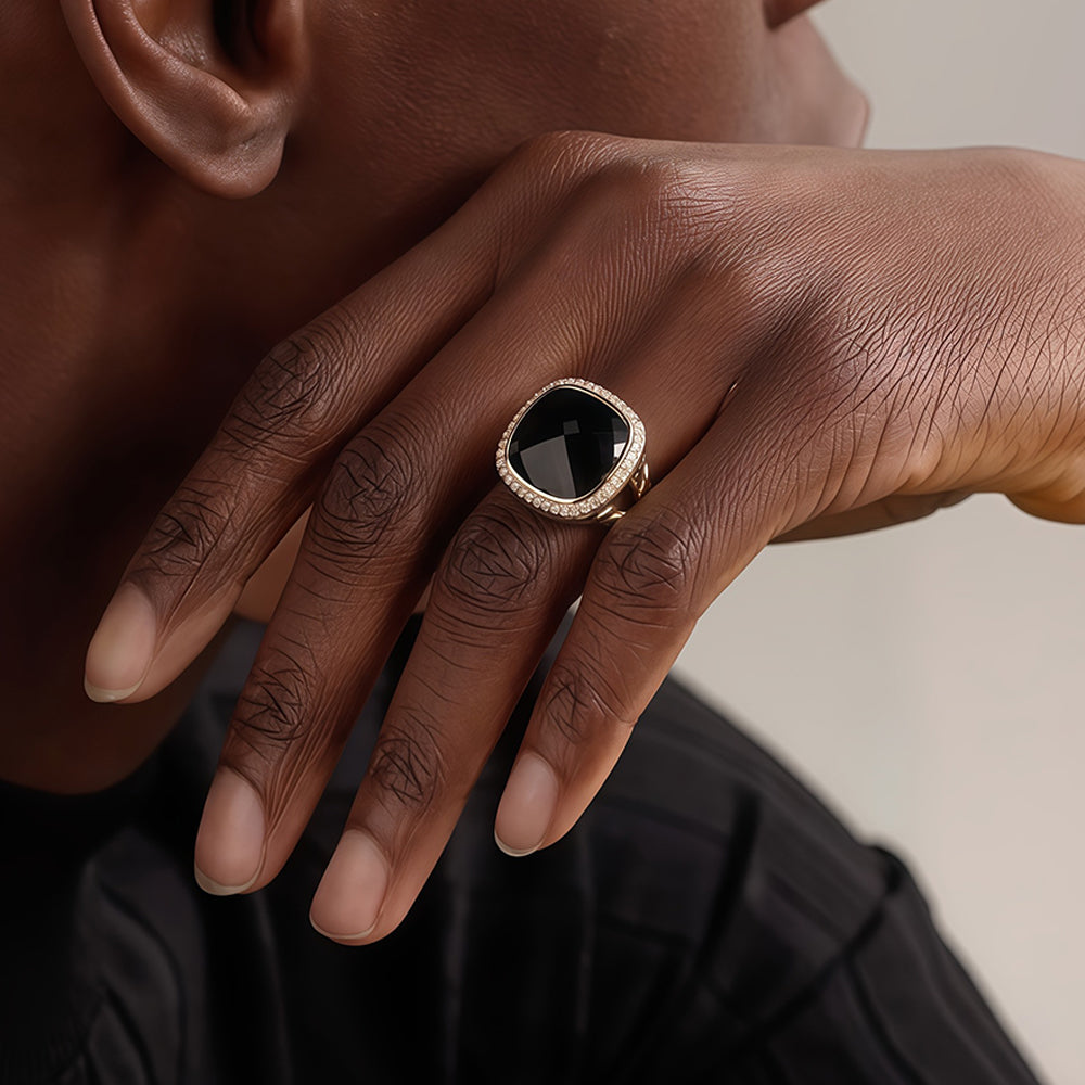 Quake E-commerce 2026 New Trending Copper Black Glass Charm Finger Ring Unisex