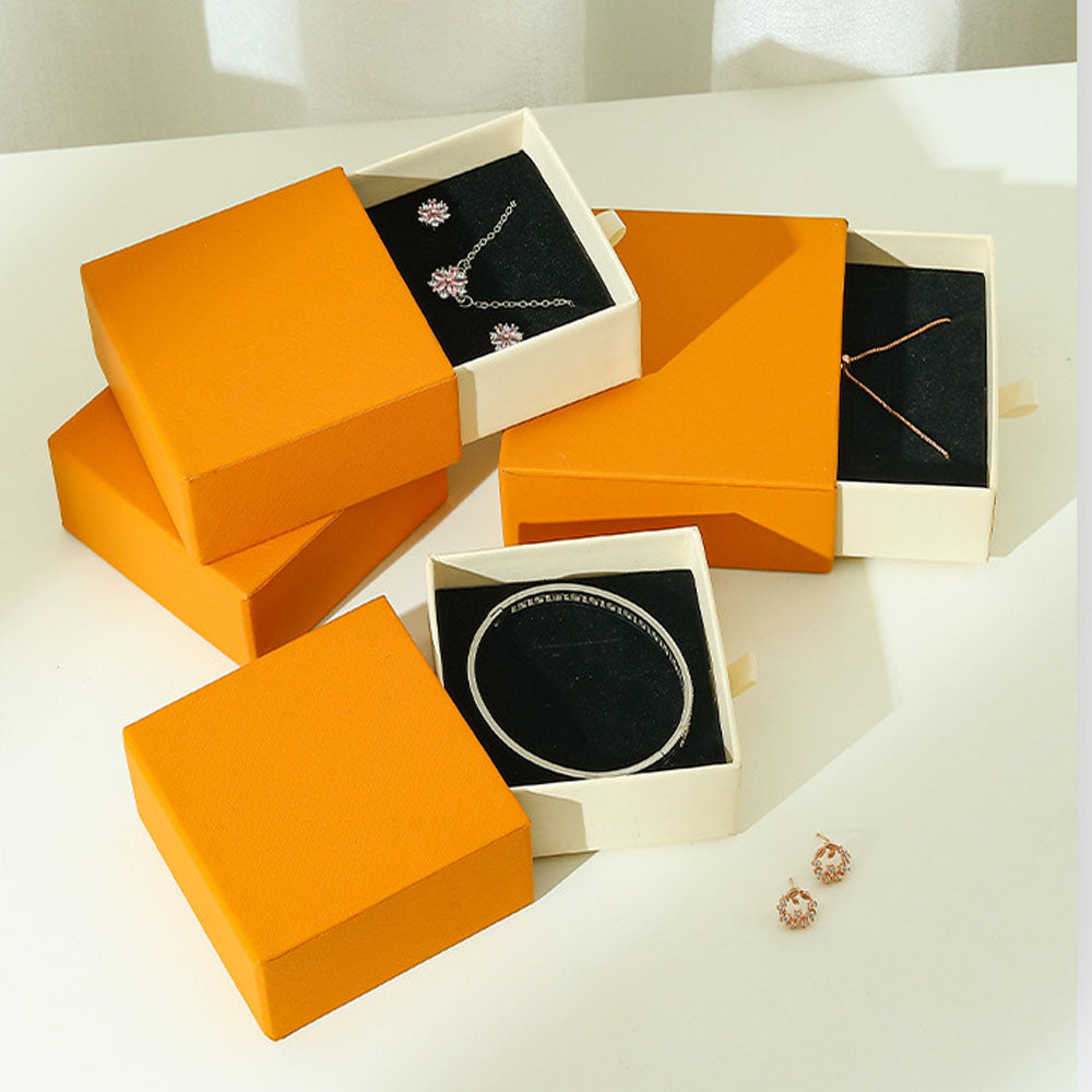 Orange Organizer Paper Drawer Box for Necklace Bracelet Rings Jewelry Gift Packaging Custom logo Support