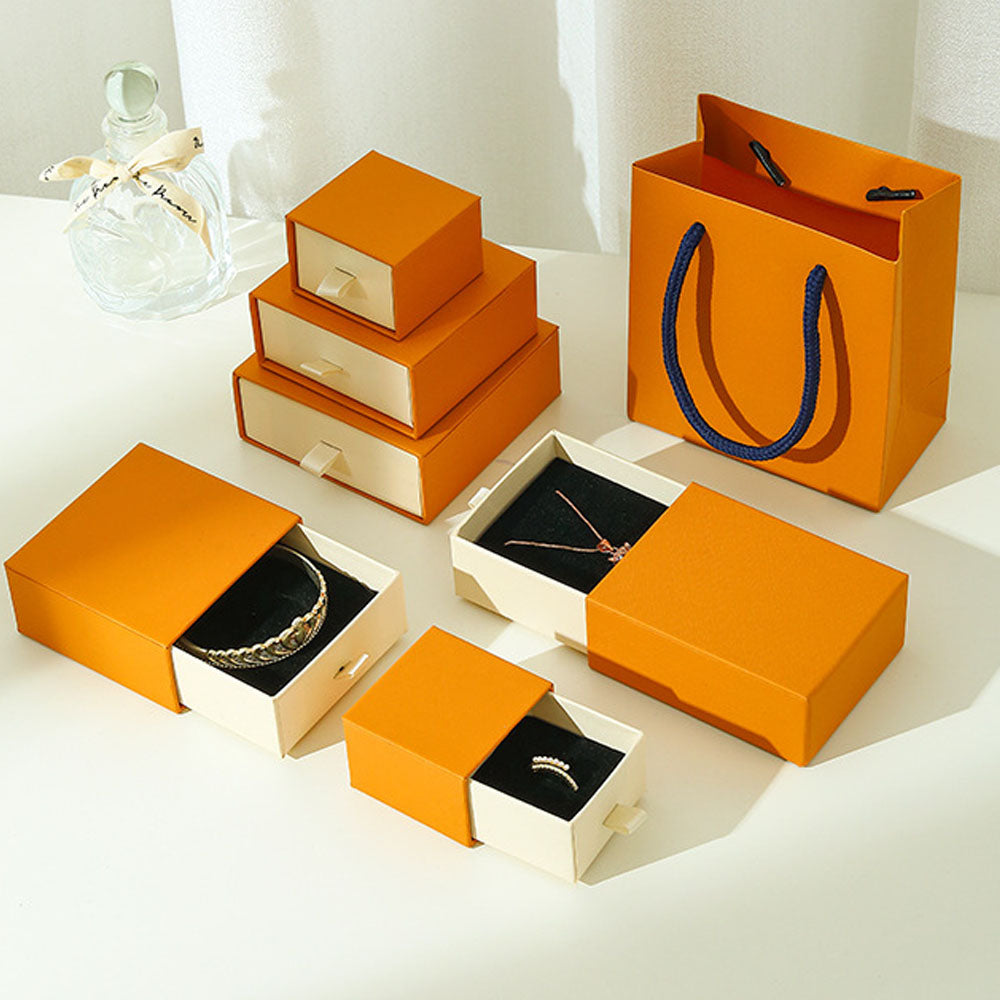 Orange Organizer Paper Drawer Box for Necklace Bracelet Rings Jewelry Gift Packaging Custom logo Support