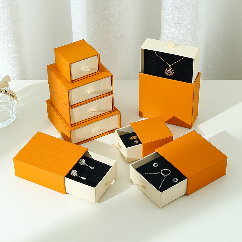 Orange Organizer Paper Drawer Box for Necklace Bracelet Rings Jewelry Gift Packaging Custom logo Support