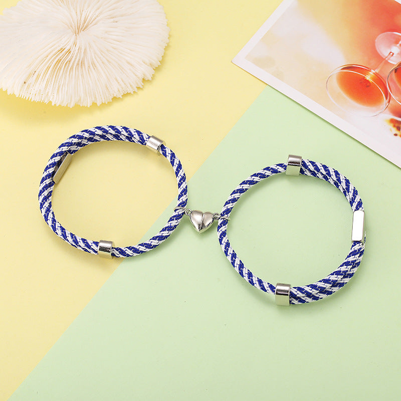 14 Colors Handmade High Quality Cord Woven Magnetic Heart Bead love Couple Bracelet 2pcs Pack Couples Bracelets Set Jewelry