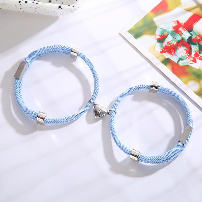 14 Colors Handmade High Quality Cord Woven Magnetic Heart Bead love Couple Bracelet 2pcs Pack Couples Bracelets Set Jewelry