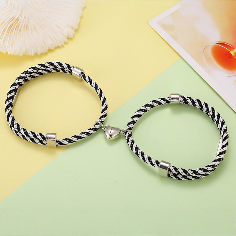 14 Colors Handmade High Quality Cord Woven Magnetic Heart Bead love Couple Bracelet 2pcs Pack Couples Bracelets Set Jewelry