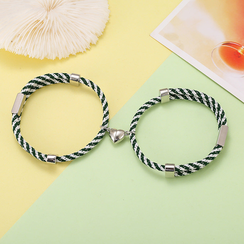 14 Colors Handmade High Quality Cord Woven Magnetic Heart Bead love Couple Bracelet 2pcs Pack Couples Bracelets Set Jewelry