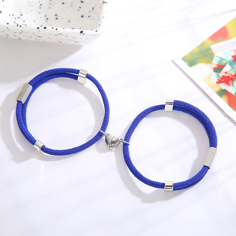 14 Colors Handmade High Quality Cord Woven Magnetic Heart Bead love Couple Bracelet 2pcs Pack Couples Bracelets Set Jewelry