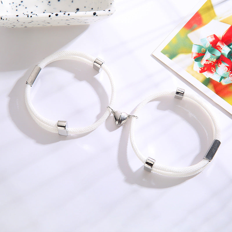14 Colors Handmade High Quality Cord Woven Magnetic Heart Bead love Couple Bracelet 2pcs Pack Couples Bracelets Set Jewelry