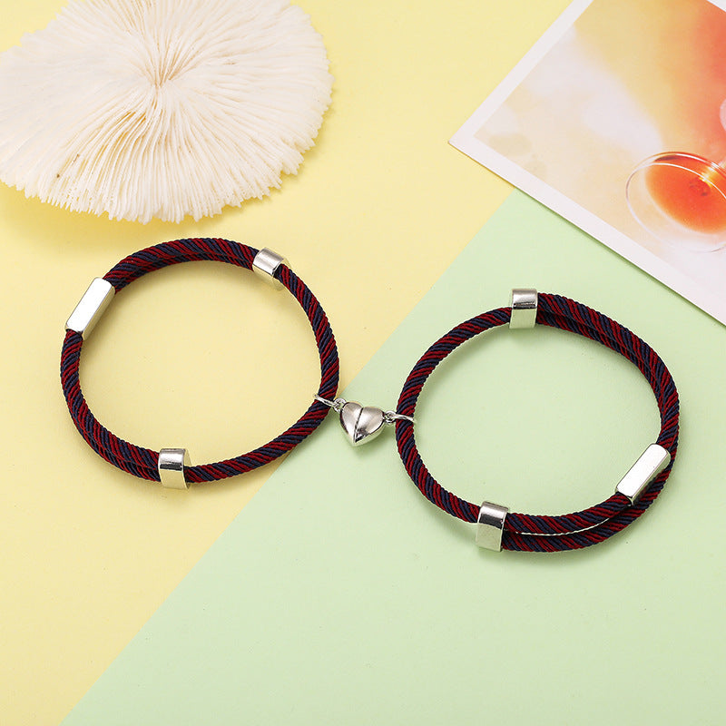 14 Colors Handmade High Quality Cord Woven Magnetic Heart Bead love Couple Bracelet 2pcs Pack Couples Bracelets Set Jewelry