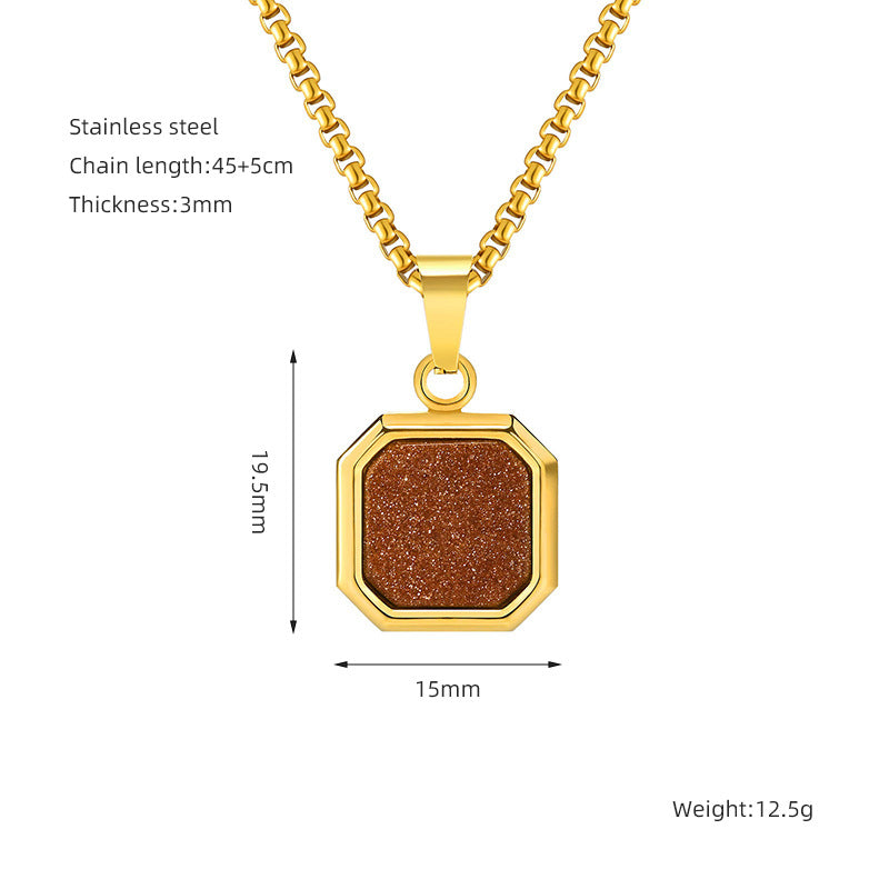 Fashion Chic Stainless Steel Square Shell Turquoise Stone Pendant Necklace Jewelry for Men Women