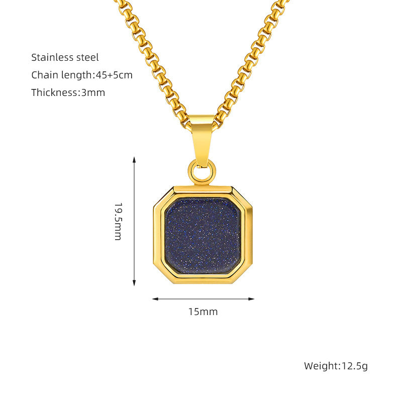 Fashion Chic Stainless Steel Square Shell Turquoise Stone Pendant Necklace Jewelry for Men Women
