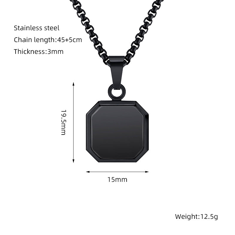 Fashion Chic Stainless Steel Square Shell Turquoise Stone Pendant Necklace Jewelry for Men Women