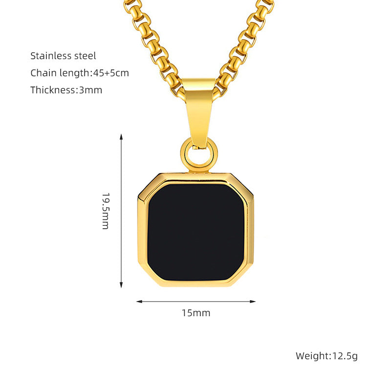 Fashion Chic Stainless Steel Square Shell Turquoise Stone Pendant Necklace Jewelry for Men Women