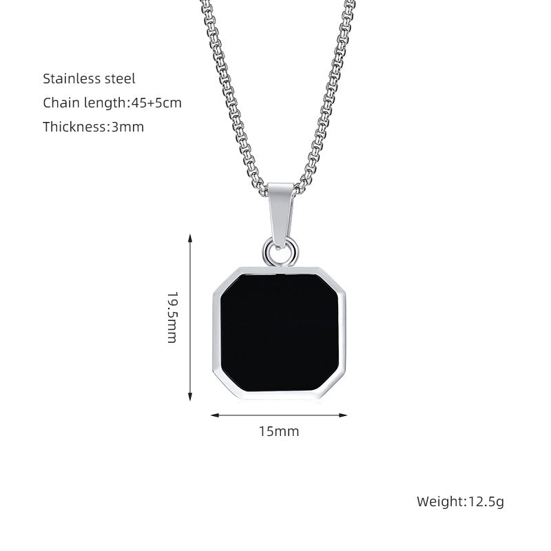 Fashion Chic Stainless Steel Square Shell Turquoise Stone Pendant Necklace Jewelry for Men Women