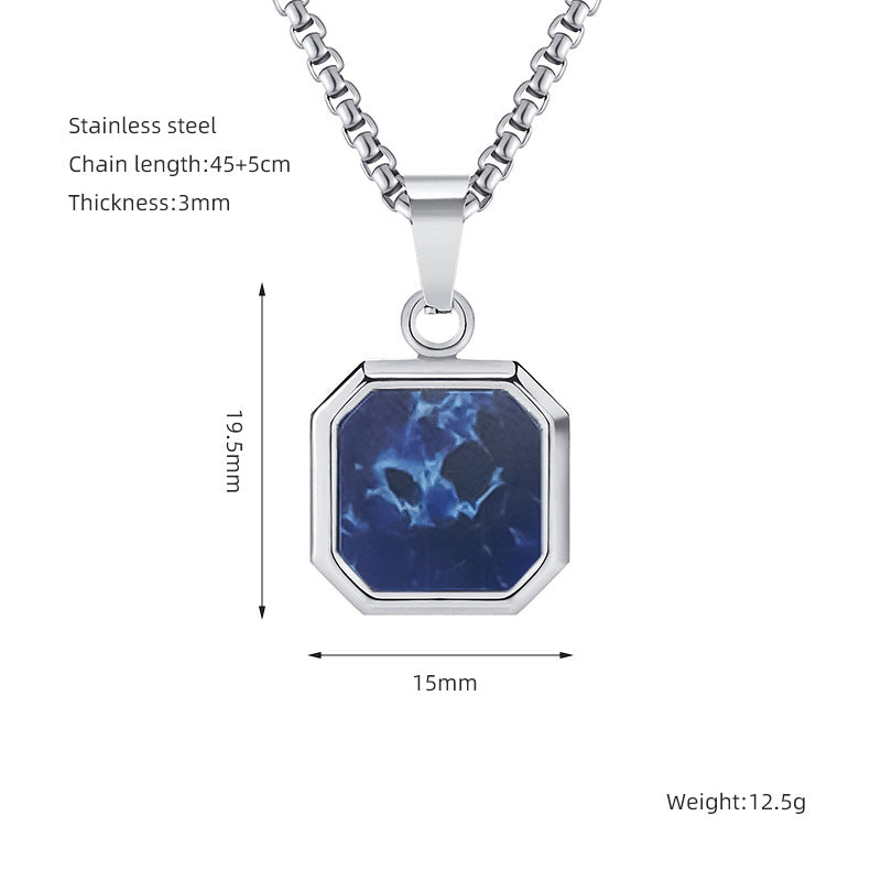Fashion Chic Stainless Steel Square Shell Turquoise Stone Pendant Necklace Jewelry for Men Women